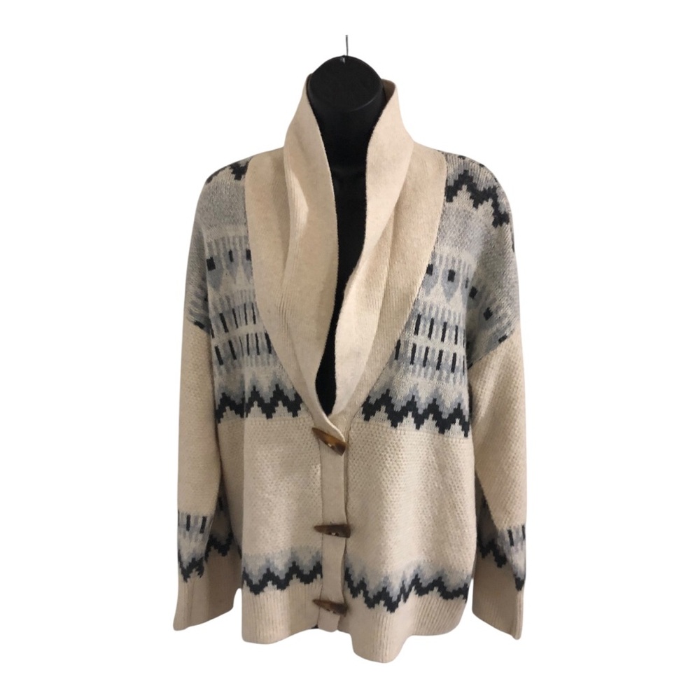 Frye oatmeal heather combo tortoiseshell toggle buttoned cardigan size large new